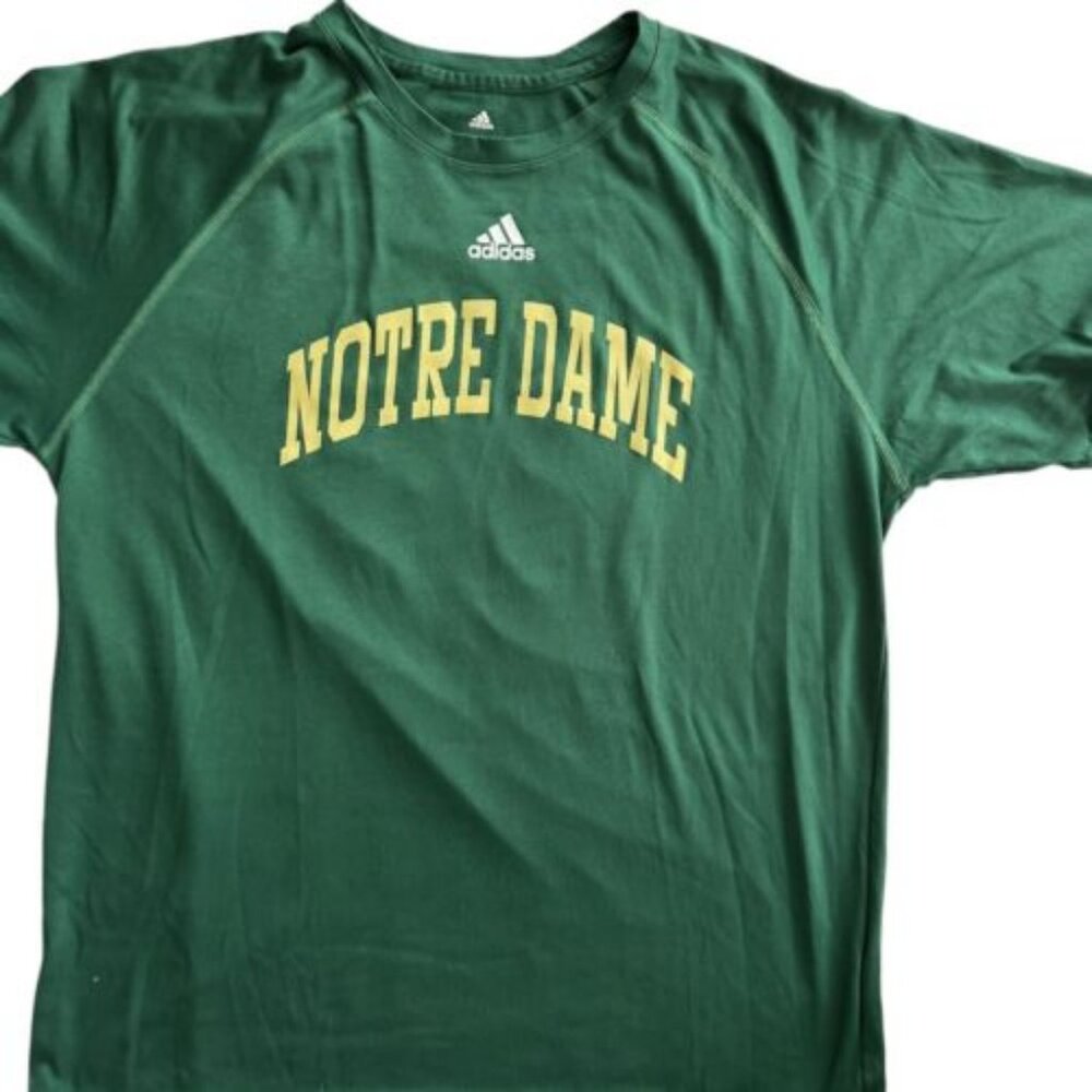 Adidas Notre Dame T-Shirt Mens Medium Green Climalite Performance Raglan 44 - Picture 2 of 4
